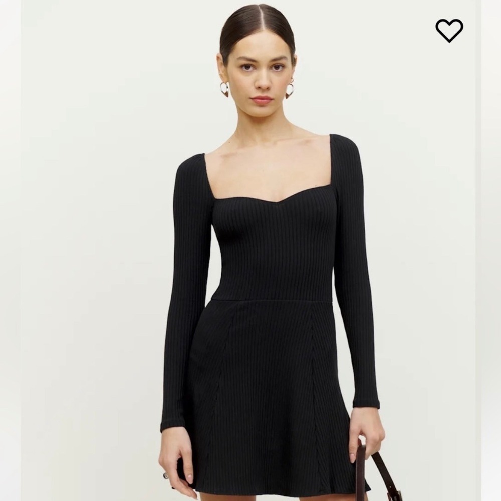 Reformation Bruno Dress Black Long Sleeve Ribbed Knit Mini Women's Medium NWT